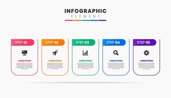 Line Infographic Element Design Icon Templates with 5 Steps. Can be used for Process Diagram, Presentations, Workflow Layout vector