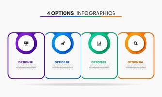 Rectangle Line Infographic Element Design Templates with Icons and 4 Options or Steps. Suitable for Process Diagram, Presentations, Workflow Layout, Banner, Flow Chart, Infographic. vector