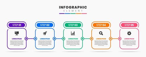 Timeline Infographic Element Design Icon Templates with 5 Steps. Can e used bfor Process Diagram, Presentations, Workflow Layout, Banner vector
