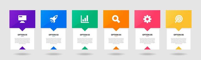 Label Infographic Element Design Templates with Icons and 6 Options. Suitable for Process Diagram, Presentations, Workflow Layout, Banner, Flow Chart, Infographic. vector