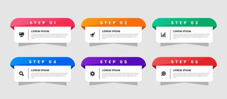 Label Infographic Element Design Templates with Icons and 6 Steps. Suitable for Process Diagram, Presentations, Workflow Layout, Banner, Flow Chart vector