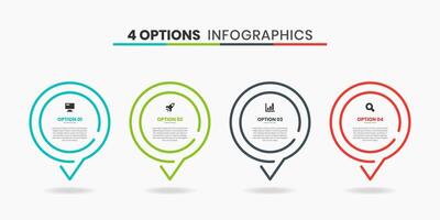 Line Infographic Element Design Templates with Icons and 4 Options. Suitable for Process Diagram, Presentations, Workflow Layout, Flow Chart, Infographic. vector
