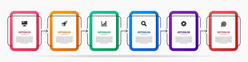 Timeline Infographic Element Design Templates with Icons and 6 Options or Steps. Suitable for Process Diagram, Presentations, Workflow Layout, Banner, Flow Chart vector