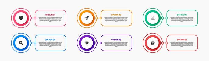 Infographic Element Design Templates with Icons and 6 Options or Steps. Good for Process Diagram, Presentations, Workflow Layout, Banner, Flow Chart vector