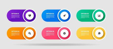 Infographic Element Design Templates with Icons and 6 Options or Steps. Suitable for Process Diagram, Presentations, Workflow Layout, Banner, Flow Chart vector