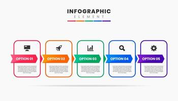 Abstract Infographic Element Design Icon Templates with 5 Options. Can be used for Process Diagram, Presentations, Banner, Flow Chart vector