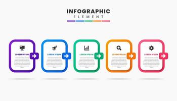 Rectangle Infographic Element Design icon templates with 5 options. Can be used for process diagram, presentations, workflow layout vector