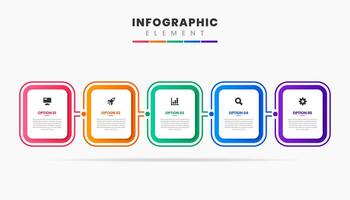 Round Rectangle Infographic Element Design Icon Templates with 5 Options. Can be used for Process Diagram, Presentations, Workflow Layout, Banner, Flow Chart vector