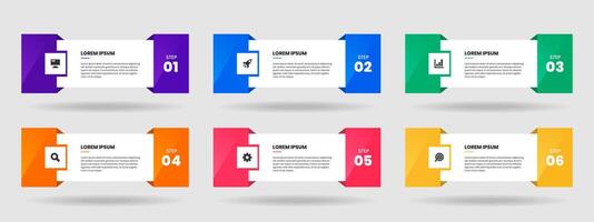 Label Infographic Element Design Templates with Icons and 6 Options or Steps. Suitable for Process Diagram, Presentations, Workflow Layout, Banner, Flow Chart vector
