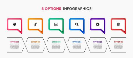 Infographic Element Design Templates with Icons and 6 Options. Suitable for Process Diagram, Presentations, Workflow Layout, Banner, Flow Chart vector