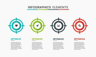 Target Infographic Element Design Templates with Icon and 4 Options. Can be used for Process Diagram, Presentations, Workflow Layout, Banner vector