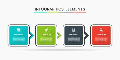 Squares Infographic Element Design Templates with Icons and 4 Options. Suitable for Process Diagram, Presentations, Workflow Layout, Banner, Flow Chart vector