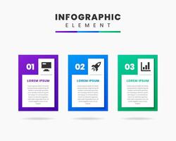 Rectangle Infographic Element Design icon template with 3 Numbers. Can be used for process diagram, presentations, workflow layout, flow chart, infographic. vector