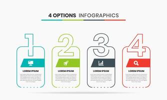Line Infographic Element Design Templates with Icons and 4 Numbers. Suitable for Process Diagram, Presentations, Workflow Layout vector