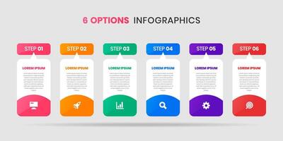 Abstract Infographic Element Design Templates with Icons and 6 Options or Steps. Suitable for Process Diagram, Presentations, Workflow Layout, Banner, Flow Chart, Infographic vector