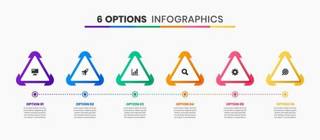 Triangle Infographic Element Design Templates with Icons and 6 Options or Steps. Suitable for Process Diagram, Presentations, Workflow Layout, Banner, Flow Chart, Infographic vector