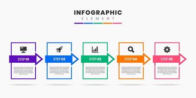 Colorful Infographic Element Design Icon Templates with 5 Steps. Can be used for Process Diagram, Presentations, Banner, Flow Chart, Infographic. vector
