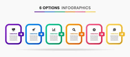 Infographic Element Design Templates with Icons and 6 Options. Suitable for Process Diagram, Presentations, Workflow Layout, Banner, Flow Chart, Infographic. vector