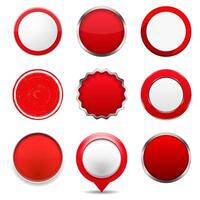 Set of red round buttons on white background vector