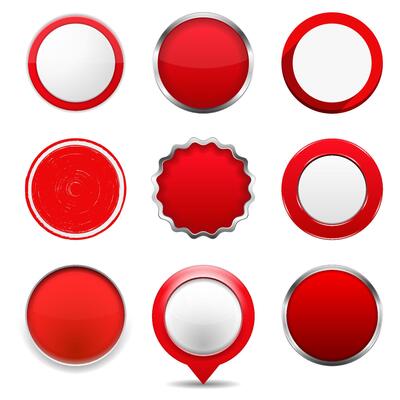 Set of red round buttons on white background