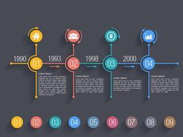 Timeline infographics design template, dark background vector