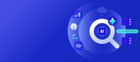 AI Powered Search Engines artificial intelligence drive digital marketing, seo automation Banner vector