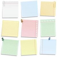 Colored notebook paper with push pins and clips vector
