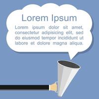 Hand holding megaphone and white speech bubble for your text, flat design vector