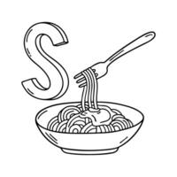 An illustration of letter S stand for Spaghetti vector