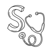 An illustration of letter S stand for Stethoscope vector