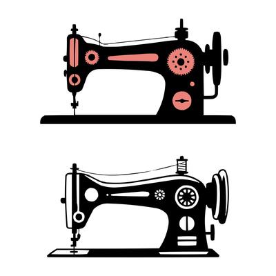 two sewing machines on a white background