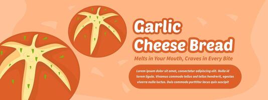 Garlic cheese bread with creamy filling and chopped herbs on top served on orange background with text layout for bakery promotion or food product advertisement banner vector