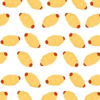 Seamless sausage bread pattern, cute bakery food background for menu design vector