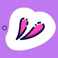 A kawaii sticker with a tiny magenta water drops on a purple background. vector