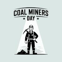 coal miners day logo with miner standing in front of a mountain vector