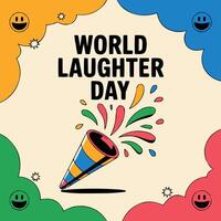 world laughter day background with colorful fireworks and smiling faces vector
