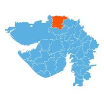 Banaskantha District Highlighted on Gujarat State Map, India vector