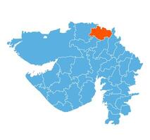 Vav Tharad District Highlighted on Gujarat State Map, India vector