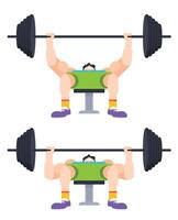 Man Doing Barbell Bench Press Exercise. Flat Style Cartoon Illustration vector