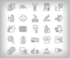 30 linear fill fabric textile simple icon set. Carpet, pattern, webbing, zipper and button design. vector