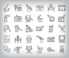 30 linear art show simple icon set. Brush, painting, stage, theater and artistic design. vector