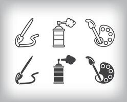 Spray painting and pencil drawing icon design. Simple linear and flat artistic art icon set. vector