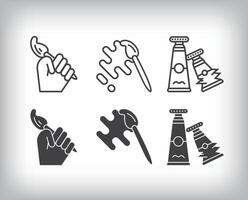 Paint tubes and painting icon design. Simple linear and flat artistic art icon set. vector