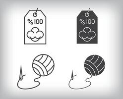 Sustainable fabric, organic, needlework and textile designs. Simple linear and flat artistic art icon set. vector
