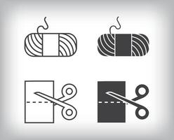 Thread and fabric cutting, material and textile designs. Simple linear and flat artistic art icon set. vector