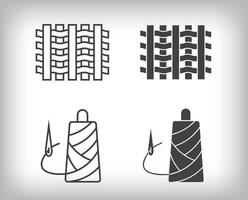 Woven fabric, embroidery, needlework and textile designs. Simple linear and flat artistic art icon set. vector