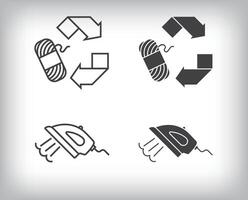 Recycling yarn, ironing, ecological and textile designs. Simple linear and flat artistic art icon set. vector