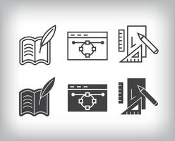 Book, program, technical and artistic design. Simple linear and flat artistic art icon set. vector