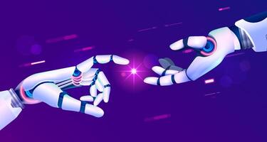 concept of machine conversation or machine learning, graphic of artificial intelligence hand reaching with lazer effect vector