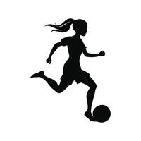 Silhouette of a female soccer player running with the ball vector